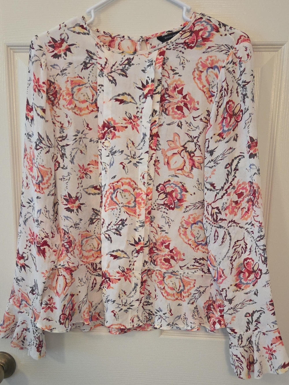 Banana Republic Women White Pink Gray Floral Blouse Shirt Size Small
